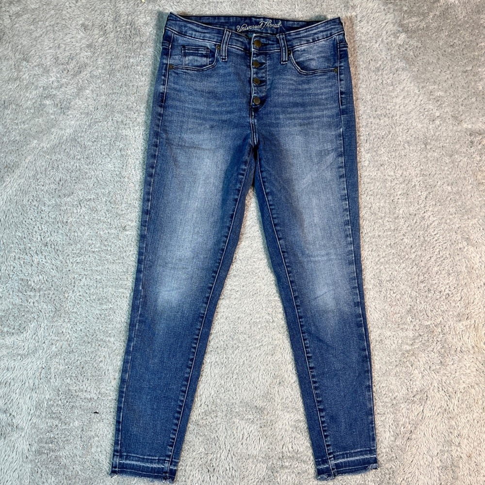 Universal Thread High Rise Skinny Jeans Womens 8/29R Blue Button Fly Raw Hem